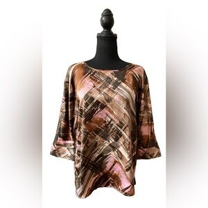 Chico’s: Brown And Pink Brushed Silky Blouse